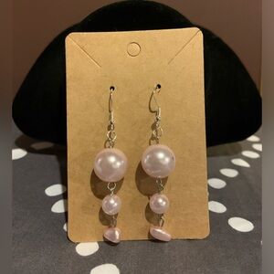 Pink pearl handmade sterling silver earrings, light weight, NWOT